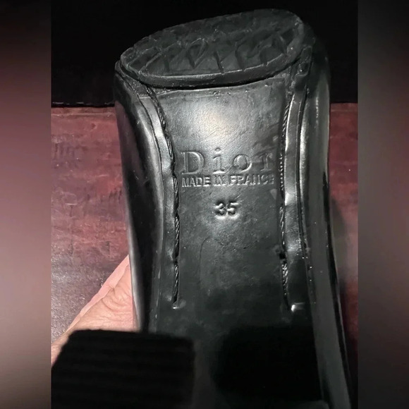 Christian DIOR Heels Shoes Designer Black/Gold Pointed Toe Pumps Size 4 (35) EUC - Picture 8 of 13